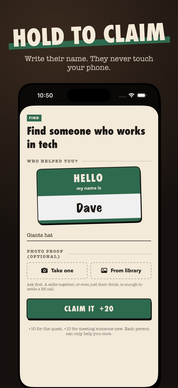 Hold to claim: write the first name of the person who helped you.